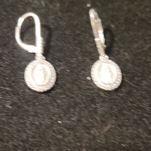 Source Unknown Sterling Silver  Religious Medallion Drop Earrings